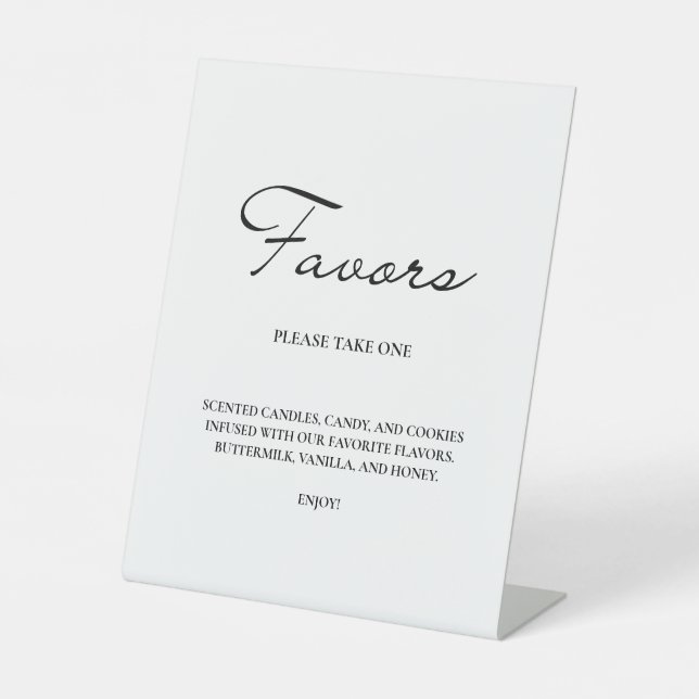 Classic Script Minimalist Favours White Wedding Pedestal Sign (Front)