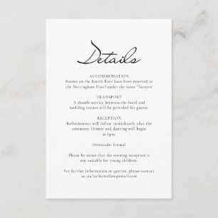 Classic Script Minimalist White Wedding Details Enclosure Card