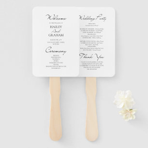 Classic Script Minimalist White Wedding Program Hand Fan