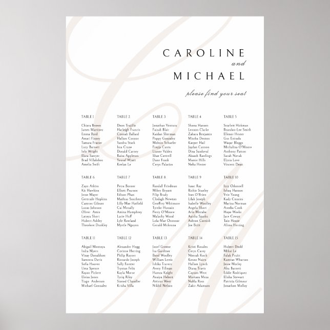 Classic Script Monogram Wedding Seating Chart (Front)