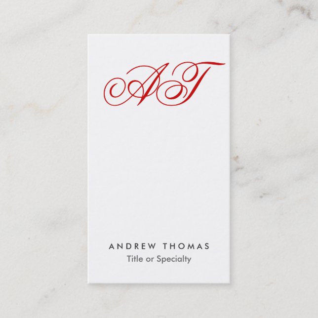 Classic Script Monogram White Clean Business Card (Front)