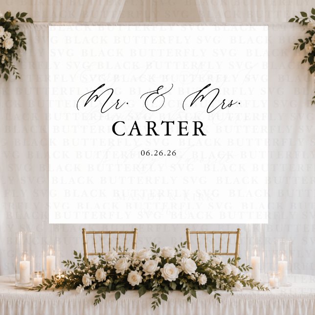 Classic Script Mr & Mrs Wedding Backdrop Banner Tapestry (Creator Uploaded)
