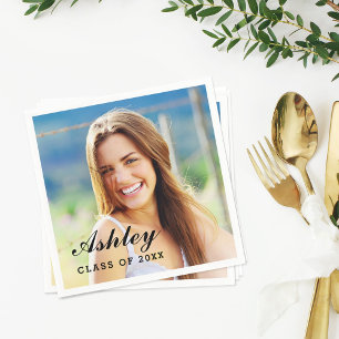 Classic Script Name Photo Grad Party Napkin
