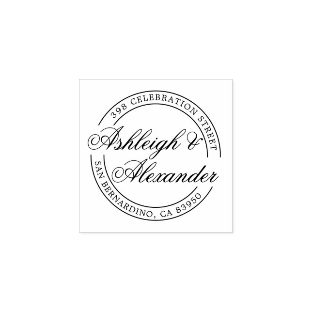 Classic Script Names Round Return Address Rubber Stamp (Imprint)