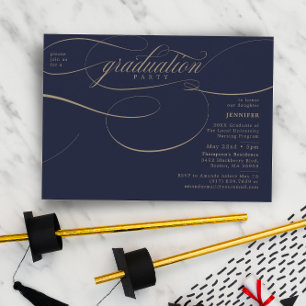 Classic Script Navy & Gold Graduation Party Invitation