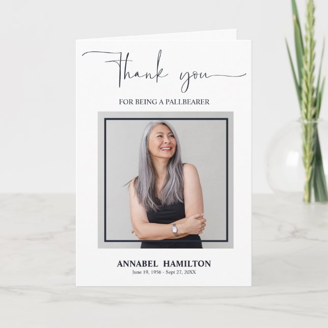 Classic Script Pallbearer Thank You Photo Card (Front)
