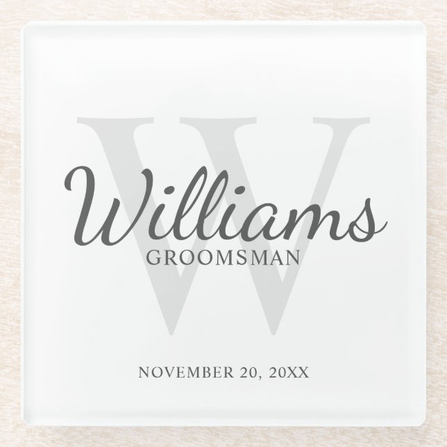 Classic Script Personalised Groomsmen Glass Coaster (Front)