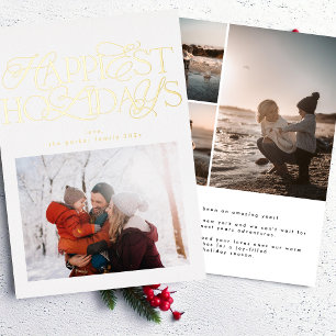 classic script photo christmas gold foil holiday card