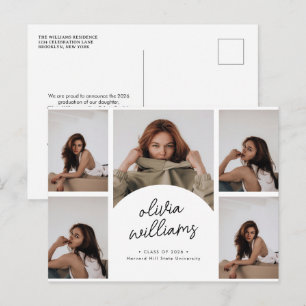Classic Script Photo Collage Graduation Postcard
