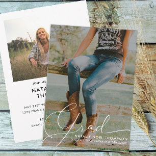Classic Script Photo Modern Graduation Party Invitation