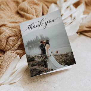 Classic Script Photo Wedding Folded Thank You Card