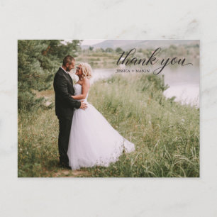 Classic Script Photo Wedding Thank You Postcard