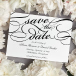 Classic Script Save the Date | Black & White<br><div class="desc">Elegant save the date cards in timeless black and white feature embellished script lettering for a classic,  formal look.</div>
