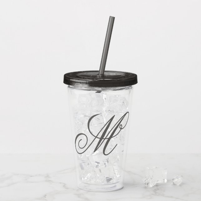 Classic Script Smokey Grey Monogram Reusable Clear Acrylic Tumbler (Back Ice)