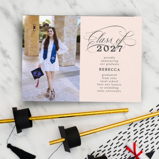 Classic Script Soft Pink Photo Graduation  Announcement (Creator Uploaded)