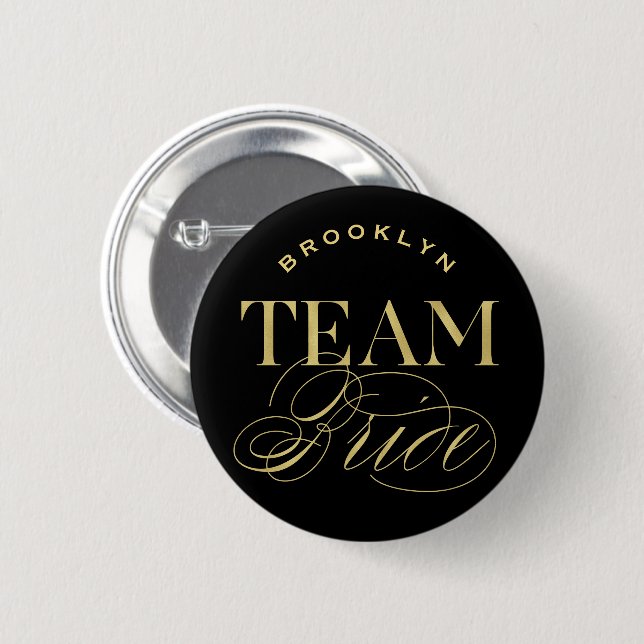 Classic Script Team Bride Bridal Party Name Button (Front & Back)
