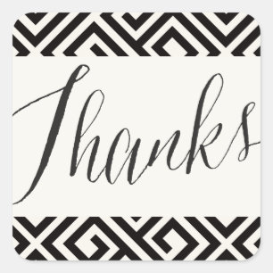 Classic Script Thanks Geometric Greek Key Wedding Square Sticker