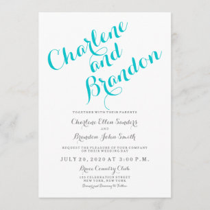 Classic Script Turquoise Wedding Invitation