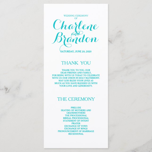 Classic Script | Turquoise Wedding Programs (Front)