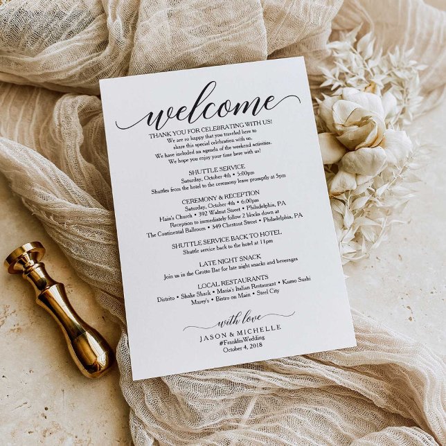 Classic Script Wedding Itinerary - Wedding Welcome Program (Creator Uploaded)