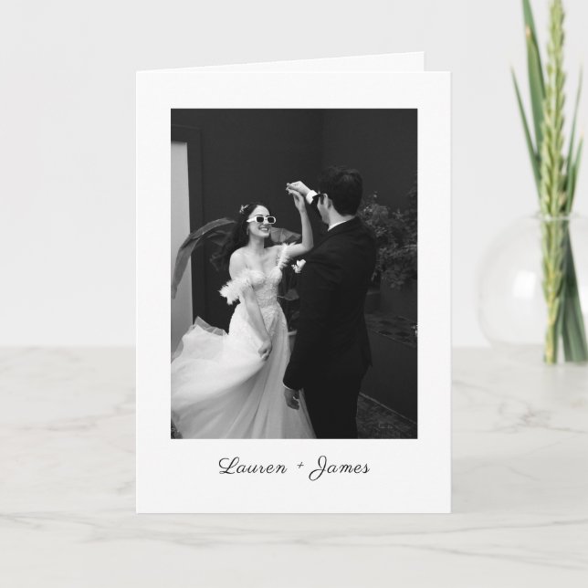 Classic Script Wedding Photo Folded  Thank You Card (Front)