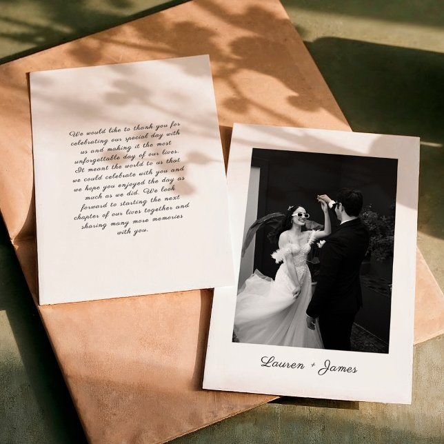 Classic Script Wedding Photo Thank You Card (Creator Uploaded)