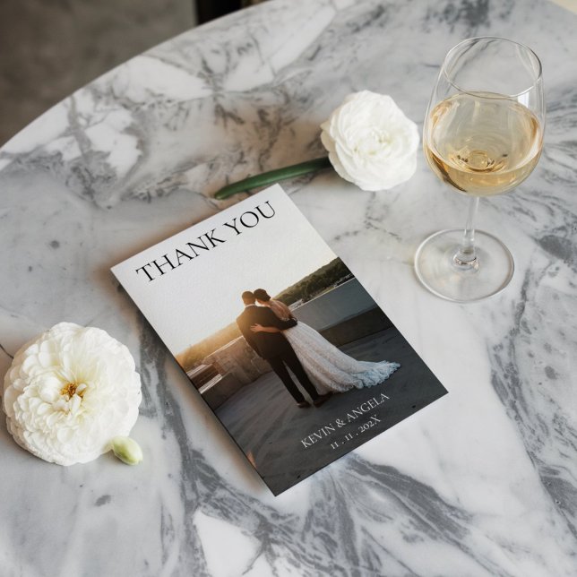 Classic Script Wedding Thank You Card with Photo (Creator Uploaded)