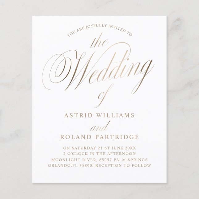 Classic Script White & Gold Budget Wedding  (Front)