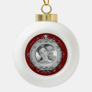 Classic Scrolls Photo Frame (Silver) Ceramic Ball Christmas Ornament
