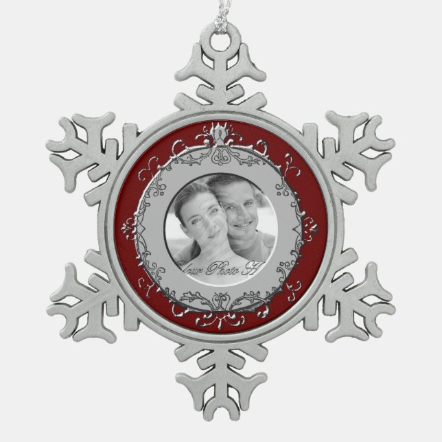 Classic Scrolls Photo Frame (Silver) Snowflake Pewter Christmas Ornament (Front)