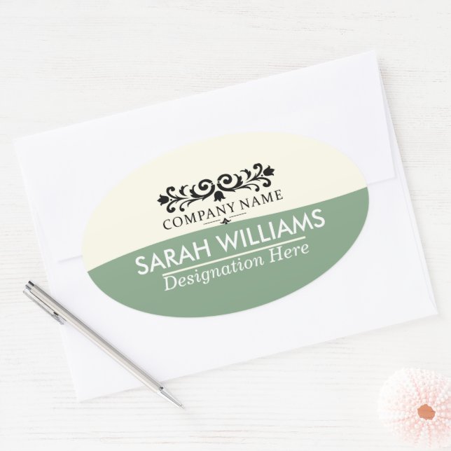 Classic Scrollwork Name Tag Oval Sticker (Envelope)