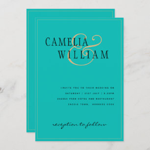 Classic Sea Glass Teal Green Gold Wedding Invitation