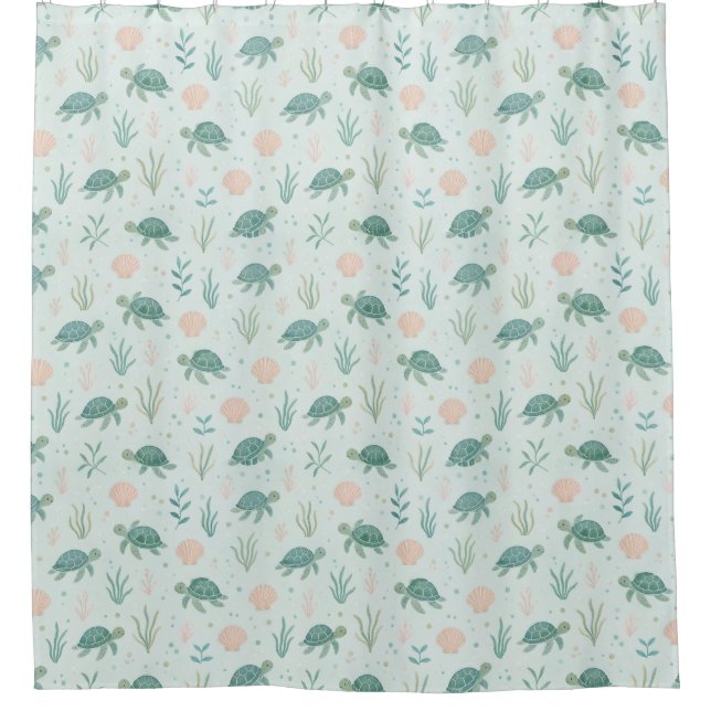 Classic Sea Turtle Pattern with Ocean Plants Shower Curtain (Front)