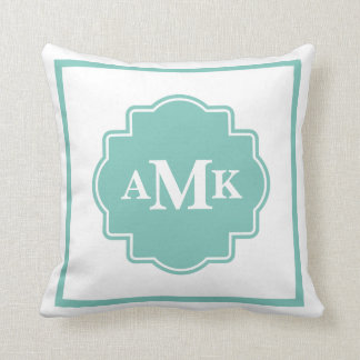 Classic Seafoam Green and White Monogram Pillow