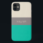 Classic Seafoam Green Colour Block with Name iPhone 11 Case<br><div class="desc">A classic design with clean minimalist colour bock elements in deep seafoam green,  taupe and neutral sand beige has a designer look. Personalise the text template with your name,  monogram or other desired text.</div>