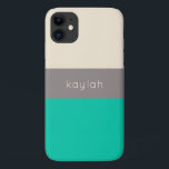 Classic Seafoam Green Colour Block with Name iPhone 11 Case<br><div class="desc">A classic design with clean minimalist colour bock elements in deep seafoam green,  taupe and neutral sand beige has a designer look. Personalise the text template with your name,  monogram or other desired text.</div>
