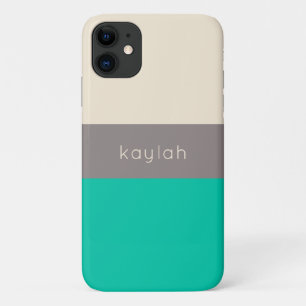 Classic Seafoam Green Colour Block with Name iPhone 11 Case