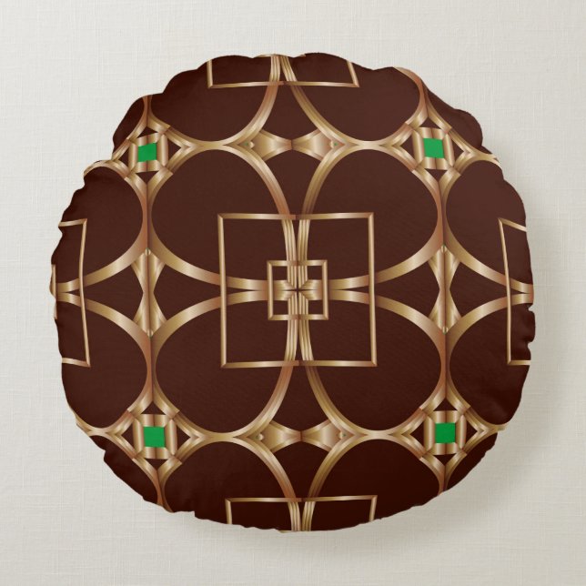 Classic seamless geometric pattern on a brown back round cushion (Front)