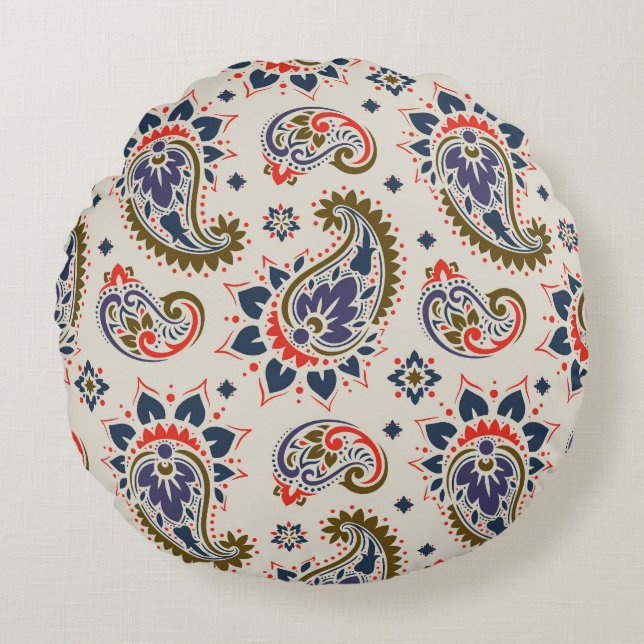 Classic seamless paisley pattern design. round cushion (Front)