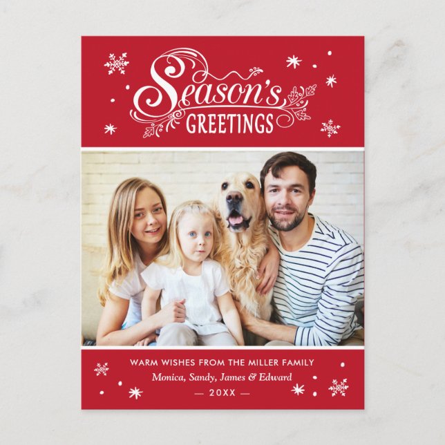 Classic Season's Greetings Christmas Family Photo Postcard (Front)