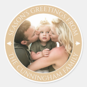 Classic Season's Greetings   Custom Photo Round Sticker