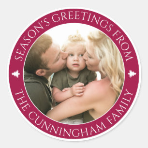 Classic Season's Greetings Custom Photo Round Sticker