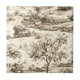 Classic Sepia Autumn Pumpkin Countryside Pattern Ceramic Tile