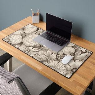 Classic Sepia Floral Ivory Botanical Elegance Desk Mat