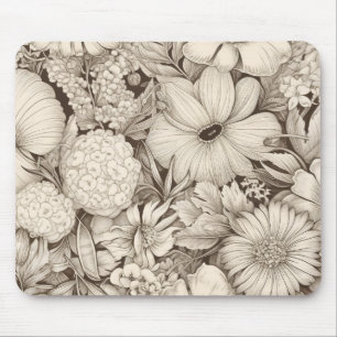Classic Sepia Floral Ivory Botanical Elegance Mouse Pad
