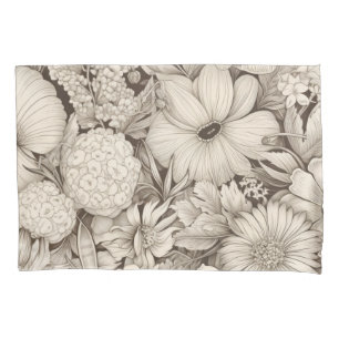 Classic Sepia Floral Ivory Botanical Elegance Pillowcase