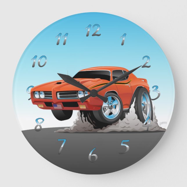 Classic Seventies Muscle Car Cartoon Clock (Front)