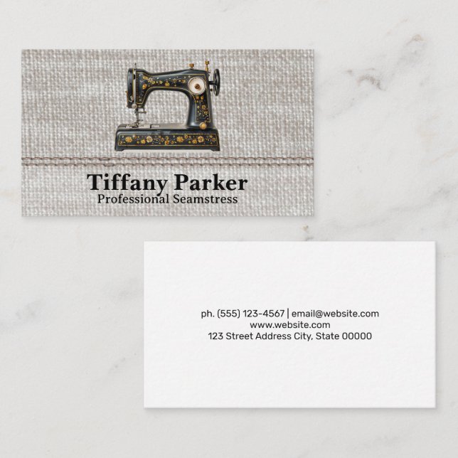 Classic Sewing Machine | Fabric Stitched Business Card (Front/Back)