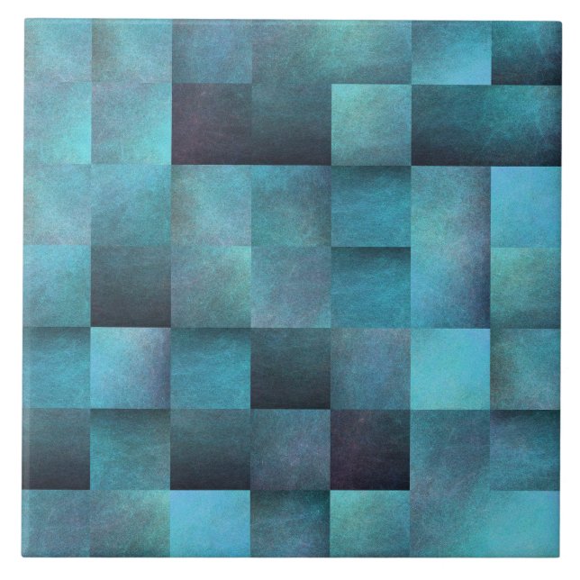 Classic Shades of Blue Squares  Ceramic Tile (Front)