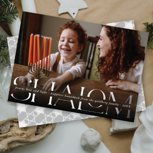Classic Shalom Peace Love Light Photo Hanukkah Foil Holiday Card